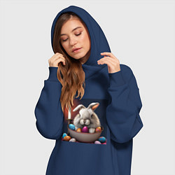 Женское худи-платье Пасхальный зайчик при свечах, цвет: тёмно-синий — фото 2