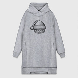 Женская толстовка-платье Котенок в новогоднем колпаке