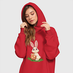 Женское худи-платье Пасхальный кролик и пасхальное яйцо, цвет: красный — фото 2