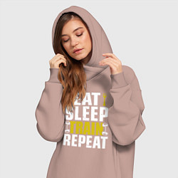 Женское худи-платье Eat sleep train, цвет: пыльно-розовый — фото 2