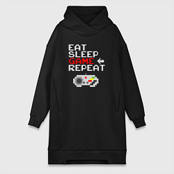 Женская толстовка-платье Eat sleep game repeat lettering