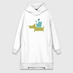 Женское худи-платье Bird dog cat, цвет: белый