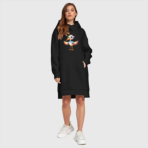 Женская толстовка-платье Маленький аистёнок / Черный – фото 4