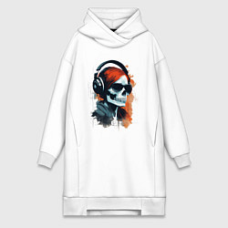 Женское худи-платье Grunge redhead girl skull, цвет: белый