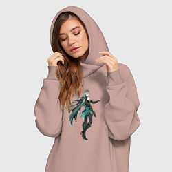 Женское худи-платье Аль-Хайтам из Геншин Импакт, цвет: пыльно-розовый — фото 2