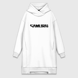 Женская толстовка-платье Киберпанк - черная надпись Samurai