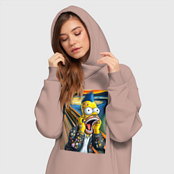 Женское худи-платье Гомер Симпсон кричит - мем нейросеть, цвет: пыльно-розовый — фото 2