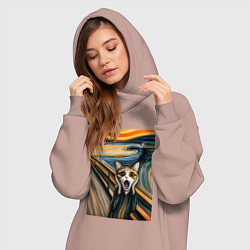 Женское худи-платье Кошка кричит - мем нейросеть, цвет: пыльно-розовый — фото 2