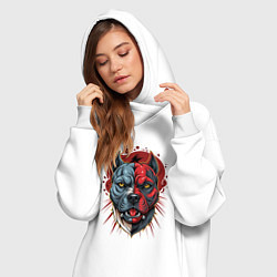 Женское худи-платье Свирепый питбуль голова, цвет: белый — фото 2