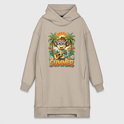 Женская толстовка-платье Обезьянка с гитарой летний вайб