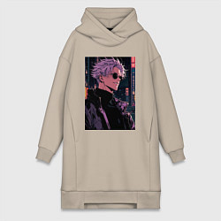 Женское худи-платье Магическая битва Сатору Годзё сигма, цвет: миндальный