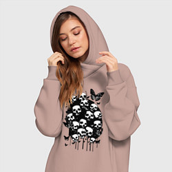 Женское худи-платье Черепа и бабочки - нейросеть, цвет: пыльно-розовый — фото 2