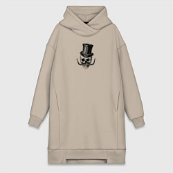 Женская толстовка-платье Гравюра череп в цилиндре