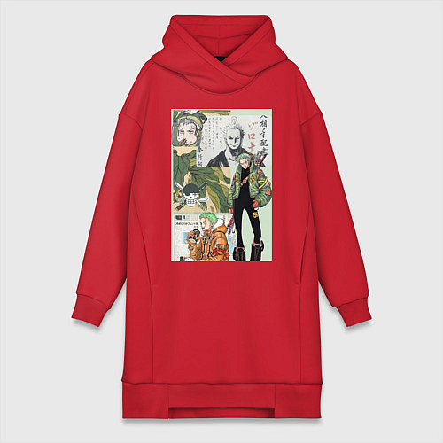 Женская толстовка-платье Ван-Пис Зоро Ророноа коллаж сильнейший мечник / Красный – фото 1