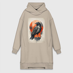 Женское худи-платье Силуэт черной ворон, цвет: миндальный