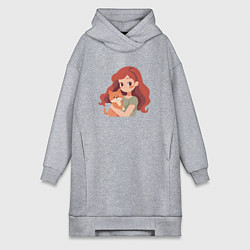 Женское худи-платье Девочка с рыжим котёнком, цвет: меланж