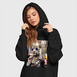 Женское худи-платье Леопард альбинос панк музыкант из Нью-Йорка - нейр, цвет: черный — фото 2