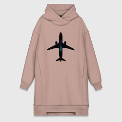 Женское худи-платье Черный облик самолета SJ-100 с названием, цвет: пыльно-розовый