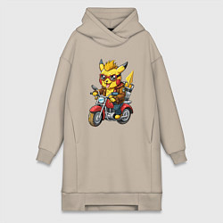 Женская толстовка-платье Пикачу на ретро мотоцикле