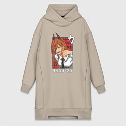 Женское худи-платье Человек-бензопила Пауэр с рогами, цвет: миндальный