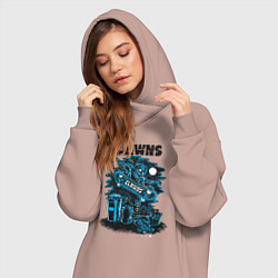 Женское худи-платье Ночной скелет скейтбордист, цвет: пыльно-розовый — фото 2