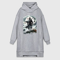 Женское худи-платье Призрак Цусимы - Японский самурай, цвет: меланж