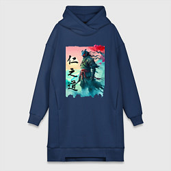 Женское худи-платье Japanese samurai - ghost of Tsushima sketch, цвет: тёмно-синий