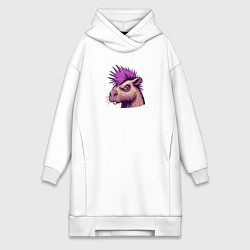 Женское худи-платье Панк капибара с ирокезом, цвет: белый