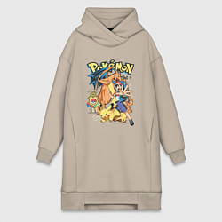 Женское худи-платье Покемоны все Pokemons, цвет: миндальный