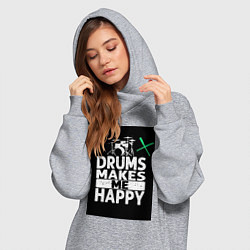 Женское худи-платье Барабаны делают меня счастливее, цвет: меланж — фото 2