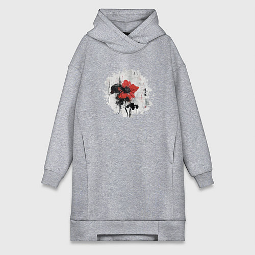 Женская толстовка-платье Большой красный цветок в китайском стиле / Меланж – фото 1