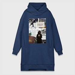 Женское худи-платье Журналист эстетика, цвет: тёмно-синий