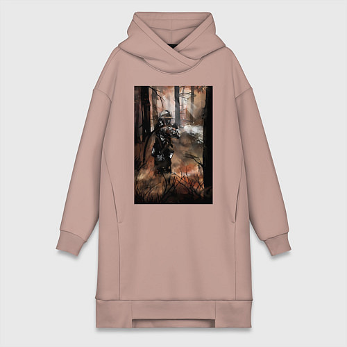 Женская толстовка-платье Пожарный тушит лес / Пыльно-розовый – фото 1