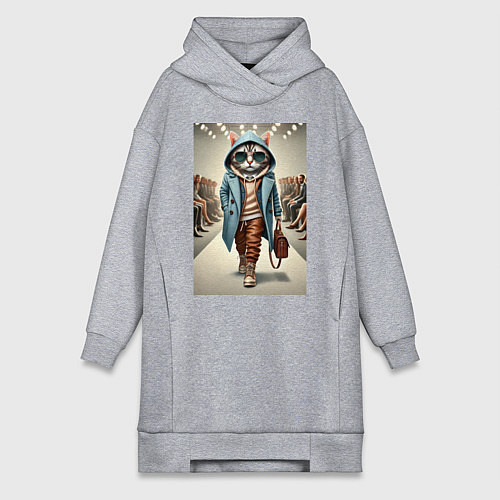 Женская толстовка-платье Модный кот в очках на дефиле животных / Меланж – фото 1