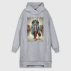 Женское худи-платье Модный кот в очках на дефиле животных, цвет: меланж