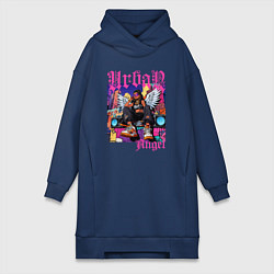 Женское худи-платье Городская девушка ангел в стиле хип-хоп, цвет: тёмно-синий