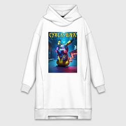 Женское худи-платье Cyberpunk - cool Pikachu neon glow, цвет: белый