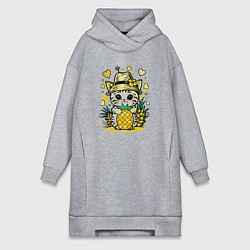 Женское худи-платье Котик с ананасами, цвет: меланж