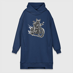 Женская толстовка-платье Французский бульдог байкер на мотоцикле чоппере