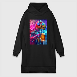Женское худи-платье Dude beersaur - neon glow, цвет: черный
