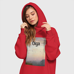 Женское худи-платье Olga птицы в тумане, цвет: красный — фото 2