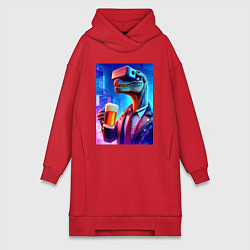 Женское худи-платье Пивозавр в виртуальных очках - нейроарт, цвет: красный