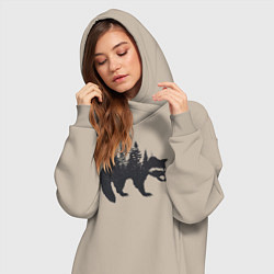 Женское худи-платье Енот силуэт из деревьев лесных, цвет: миндальный — фото 2