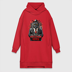 Женское худи-платье Крестный котец черныш, цвет: красный