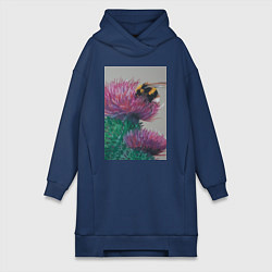 Женская толстовка-платье Мохнатый шмель на кактусе - живопись