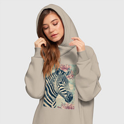 Женское худи-платье Зебра с цветком, цвет: миндальный — фото 2