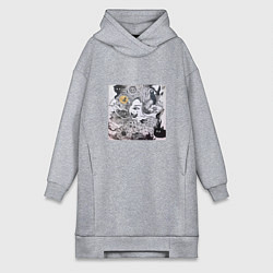 Женская толстовка-платье Лицо в абстракционистском стиле и животные