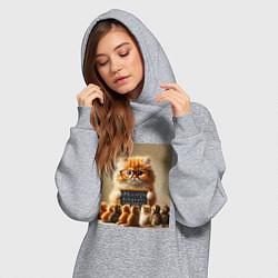 Женское худи-платье Рыжий кот учитель английского языка - нейроарт, цвет: меланж — фото 2