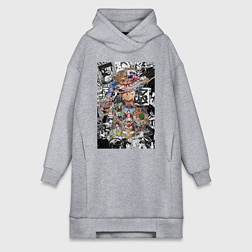 Женская толстовка-платье Ван-Пис Луффи коллаж / Меланж – фото 1
