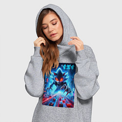 Женское худи-платье Hedgehog in neon metropolis - ai art, цвет: меланж — фото 2